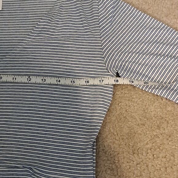 H & M Bodysuit Size L Blue White Striped Wrap Style Deep V-Neck Long Sleeve - Picture 8 of 10